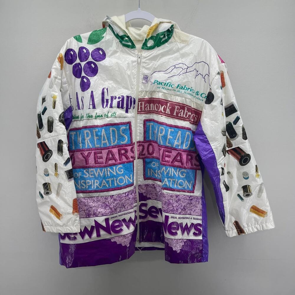 VTG American Sewing Guild Handmade Jacket Medium White Purple Plastic Sewing Bag